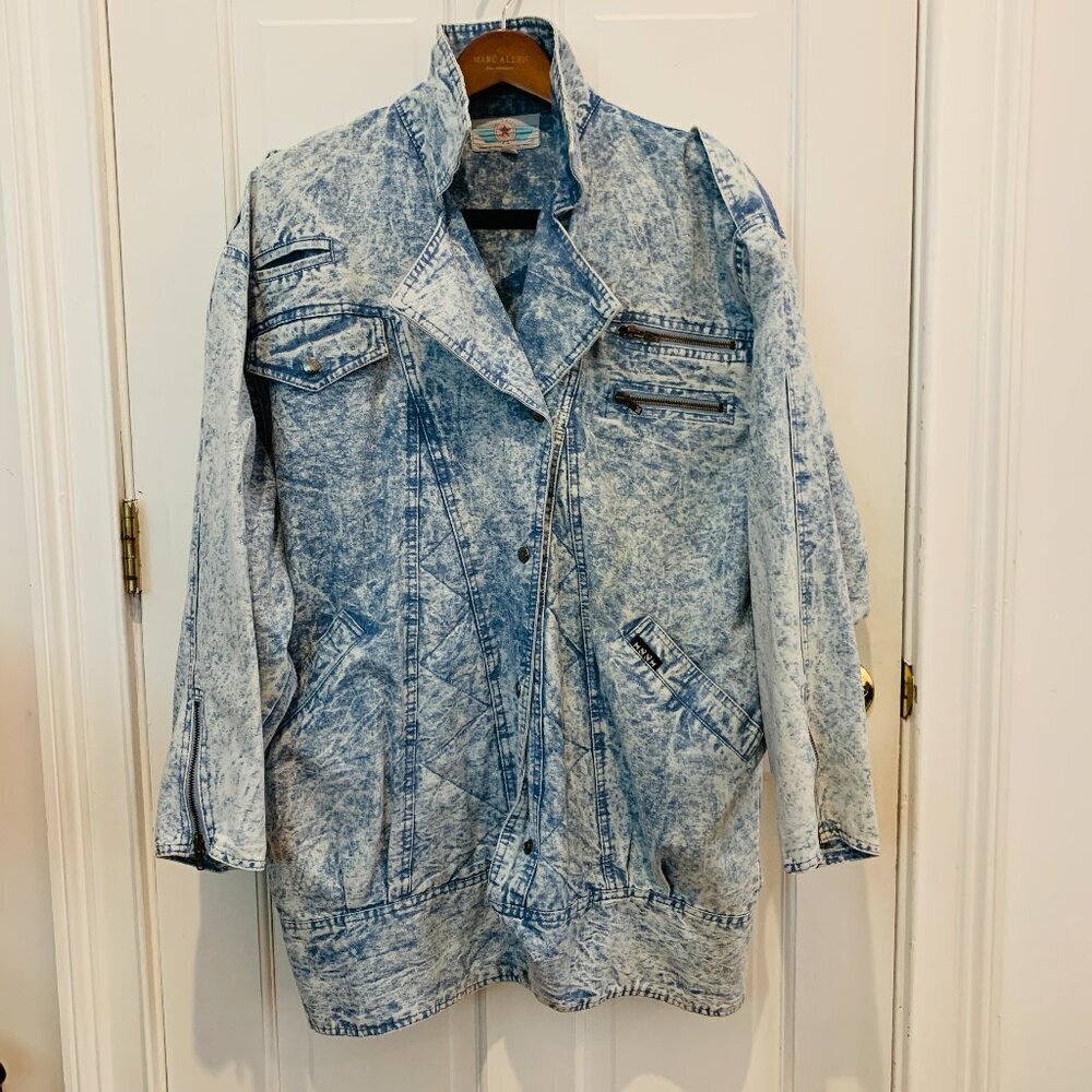 Vintage 80's 90's Womens IZZI Acid Wash Denim Jacket Size Large